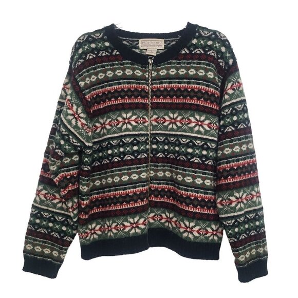 Newton Trading Co Wool Cardigan Fair Isle Knit Sweater Full Zip Womens Sz Medium - Picture 1 of 9